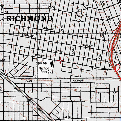 Topographic Map of Church of Christ, CA