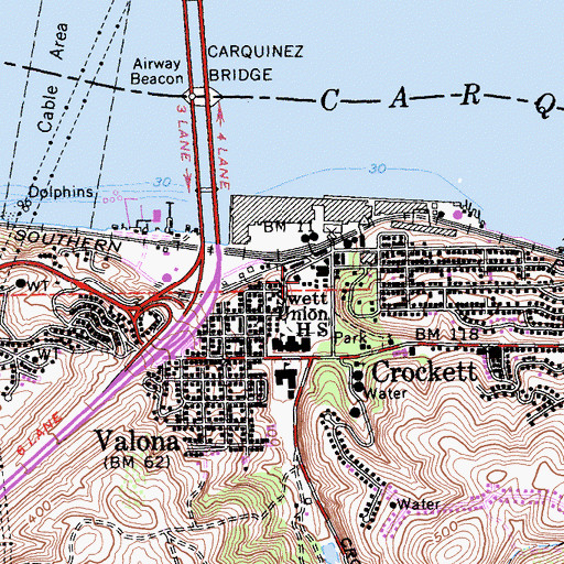 Topographic Map of Crockett Branch Contra Costa County Library, CA