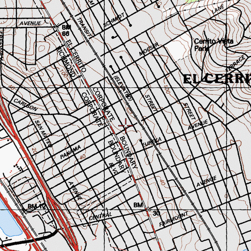 Topographic Map of El Cerrito Branch Contra Costa County Library, CA