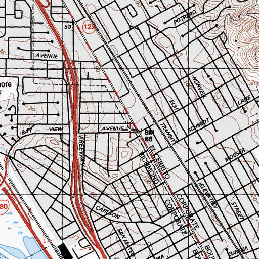 Topographic Map of El Cerrito City Hall, CA