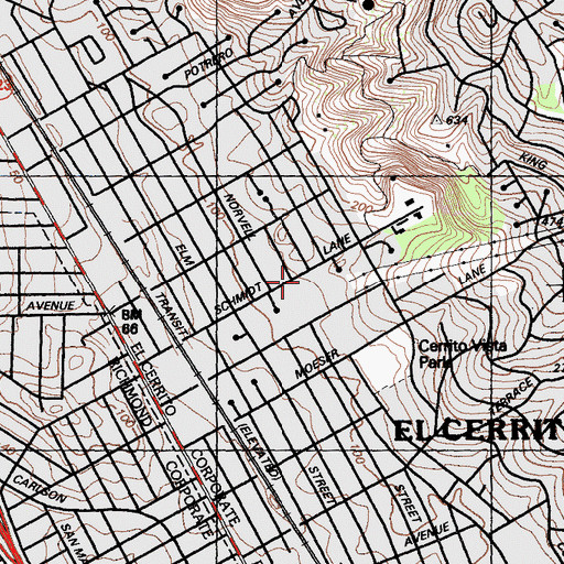 Topographic Map of El Cerrito Evangelical Free Church, CA