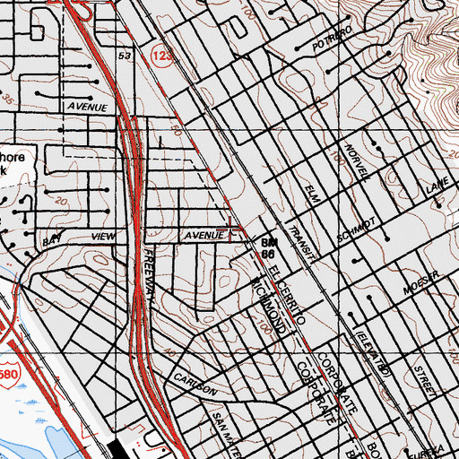 Topographic Map of El Cerrito Fire Department, CA