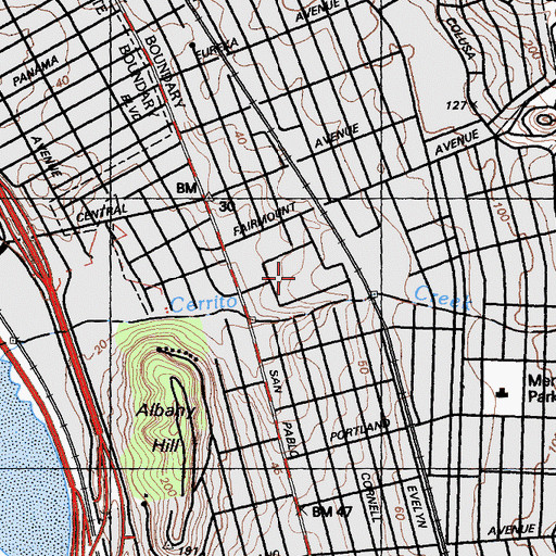 Topographic Map of El Cerrito Plaza Shopping Center, CA