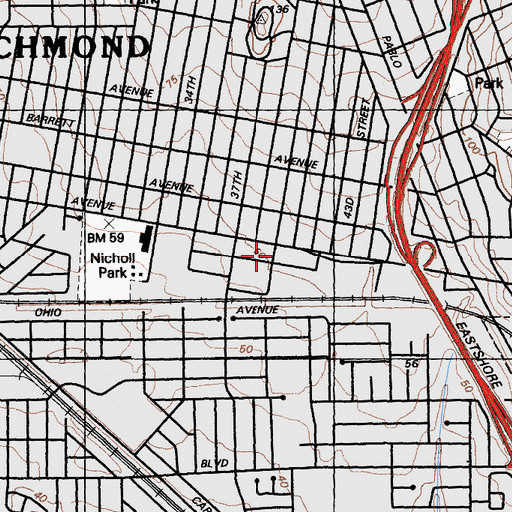 Topographic Map of El Golgota Spanish Assembly of God Church, CA