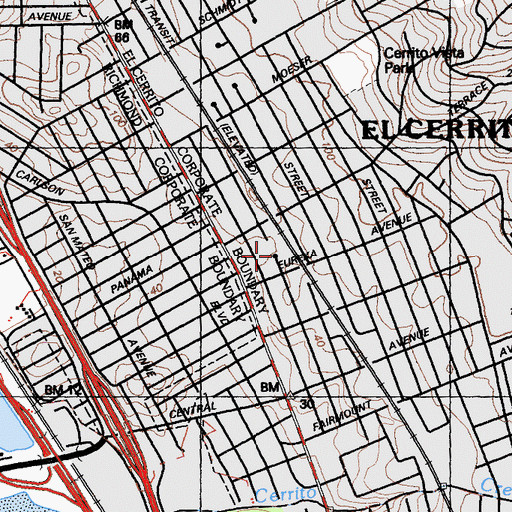 Topographic Map of Fairmont Park, CA