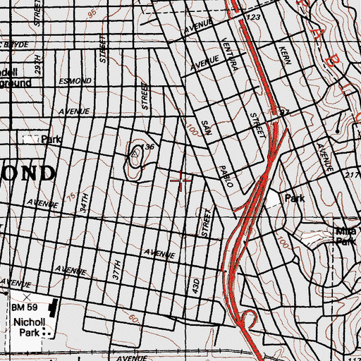 Topographic Map of Richmond Fire Department Station 66, CA