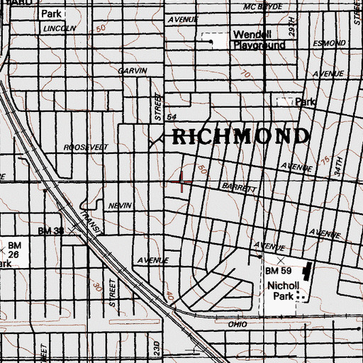 Topographic Map of First Church of Christ Scientist, CA