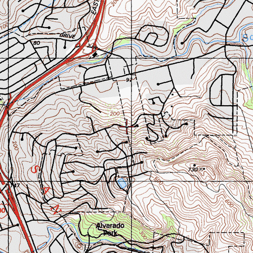 Topographic Map of Hillcrest Baptist Church, CA