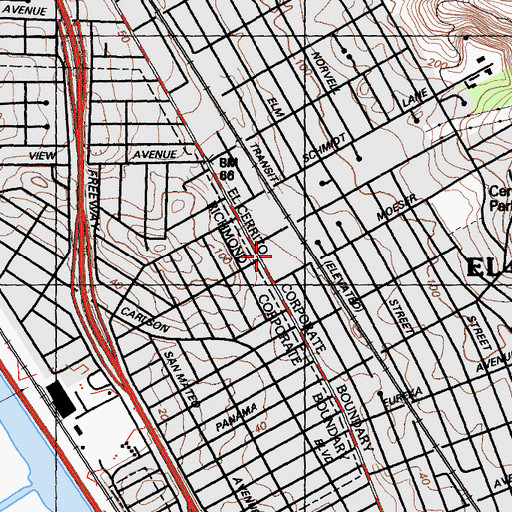 Topographic Map of Moeser Lane Shopping Center, CA