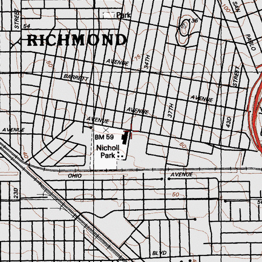 Topographic Map of Mount Cana Missionary Baptist Church, CA