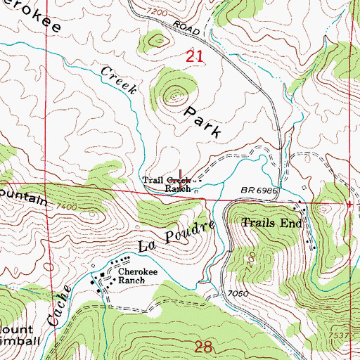 Topographic Map of Trail Creek Ranch, CO