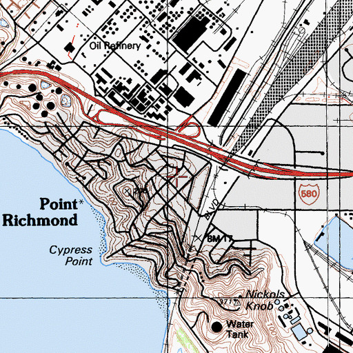 Topographic Map of Point Richmond Post Office, CA
