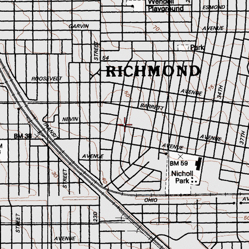 Topographic Map of Richmond Memorial Convention Center, CA