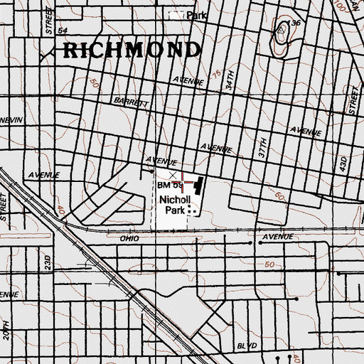 Topographic Map of Richmond Memorial Youth Center, CA