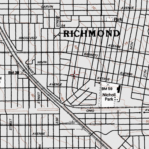 Topographic Map of Richmond Public Library, CA