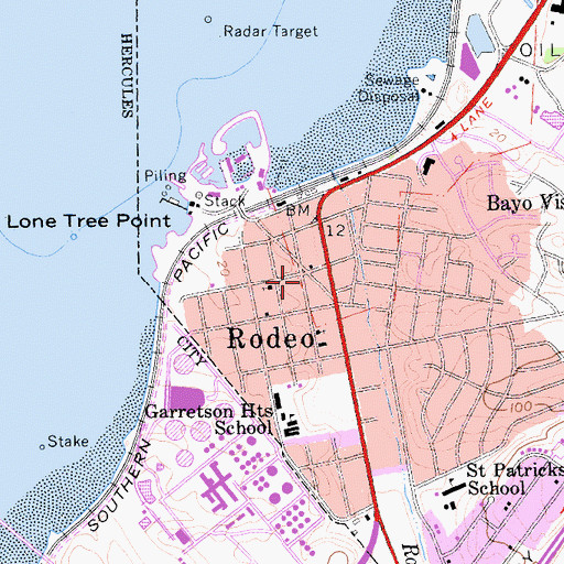 Topographic Map of Rodeo Branch Contra Costa County Library, CA