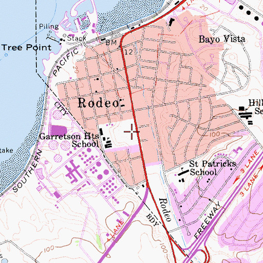 Topographic Map of Rodeo Post Office, CA
