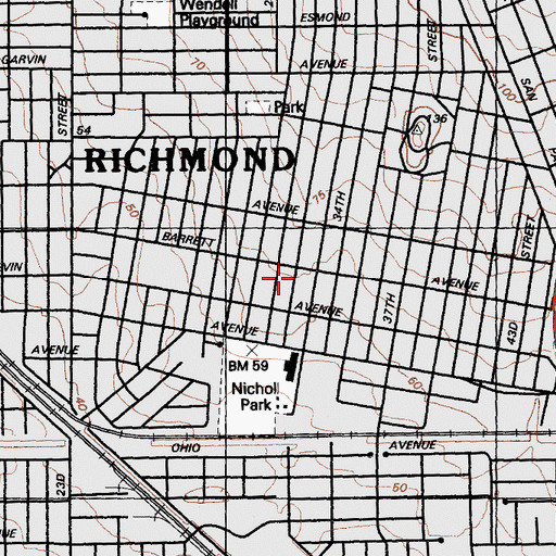 Topographic Map of Saint Lukes United Methodist Church, CA