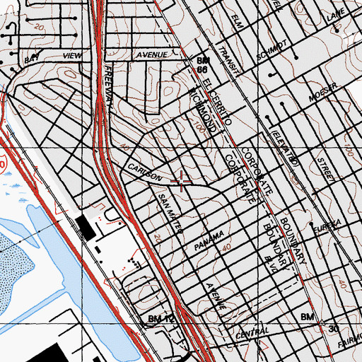 Topographic Map of Temple Baptist Church, CA