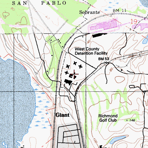 Topographic Map of West County Detention Facility, CA