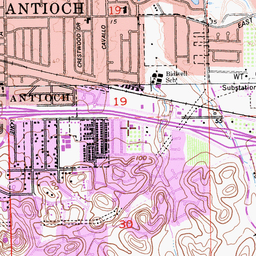 Topographic Map of Antioch First Church of God, CA