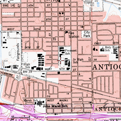 Topographic Map of Antioch Middle School, CA