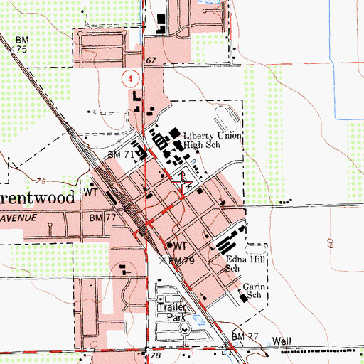 Topographic Map of Brentwood City Hall, CA