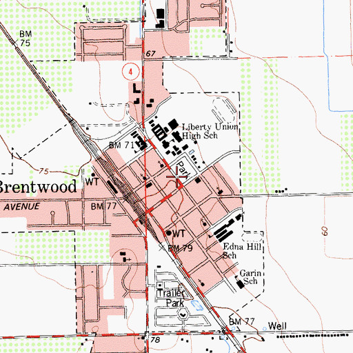 Topographic Map of Brentwood Branch Contra Costa County Library, CA