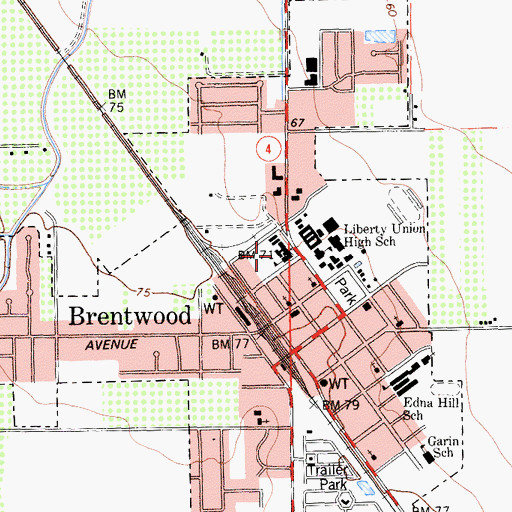 Topographic Map of Brentwood Elementary School, CA