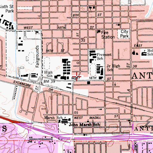 Topographic Map of Live Oak Continuation High School, CA