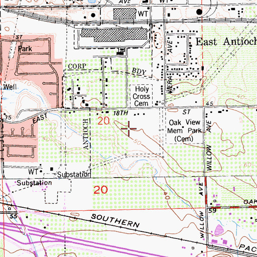 Topographic Map of New Holy Cross Cemetery, CA