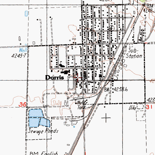 Topographic Map of Dorris Branch Siskiyou County Public Library, CA