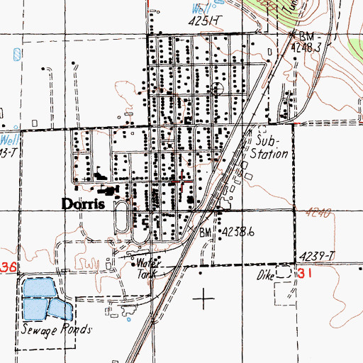 Topographic Map of Dorris City Hall, CA