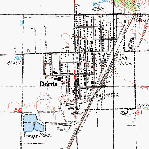 Topographic Map of Dorris Post Office, CA
