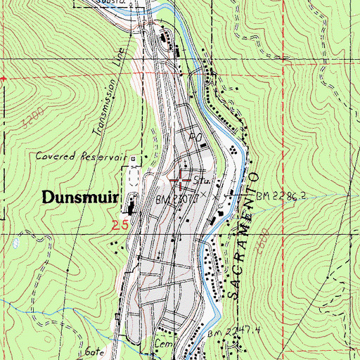 Topographic Map of Dunsmuir Branch Siskiyou County Public Library, CA