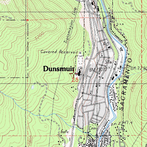 Topographic Map of Dunsmuir High School, CA