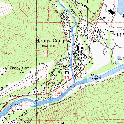 Topographic Map of Happy Camp Branch Siskiyou County Public Library, CA