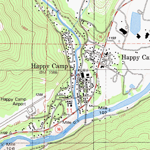 Topographic Map of Happy Camp High School, CA
