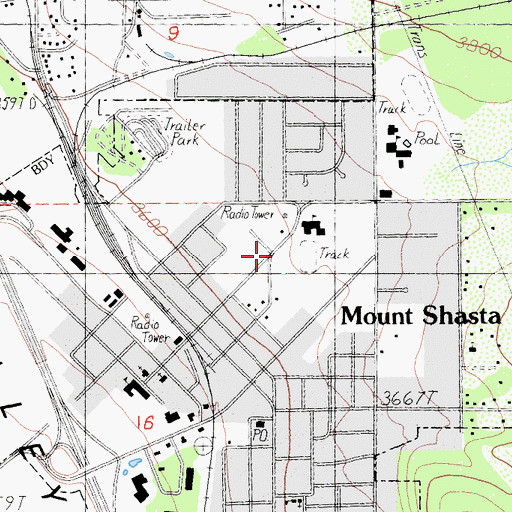 Topographic Map of Mount Shasta Branch Siskiyou County Public Library, CA