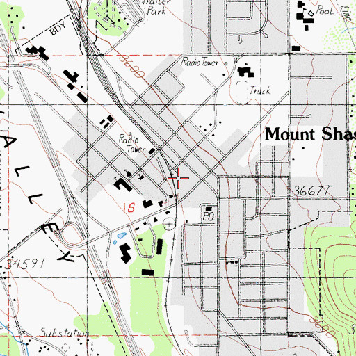 Topographic Map of Mount Shasta City Hall, CA