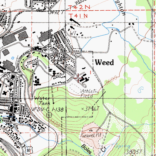 Topographic Map of Weed High School, CA