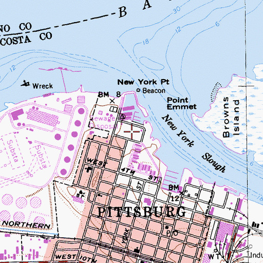 Topographic Map of Pittsburg Yacht Club, CA