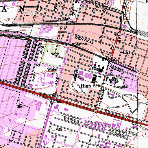 Topographic Map of Riverside High School, CA