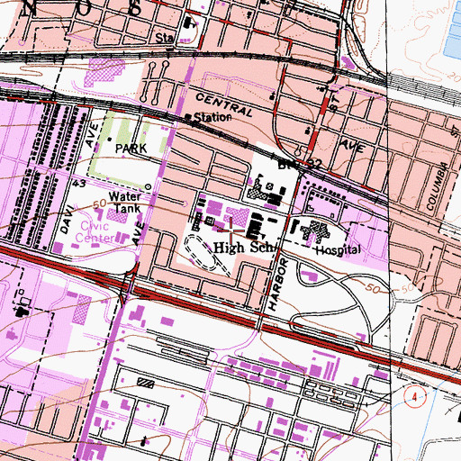 Topographic Map of Village Elementary School, CA