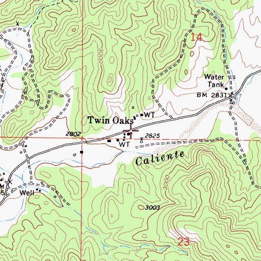 Topographic Map of Twin Oaks School (historical), CA
