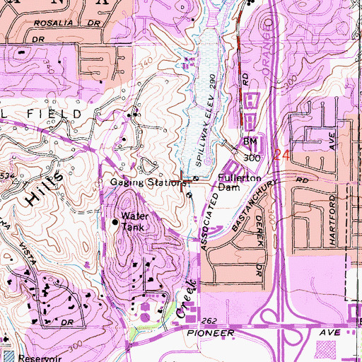 Topographic Map of Fullerton Reservoir, CA