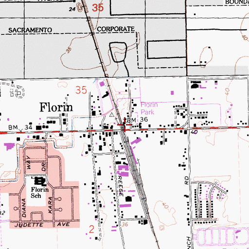 Topographic Map of Florin Park, CA