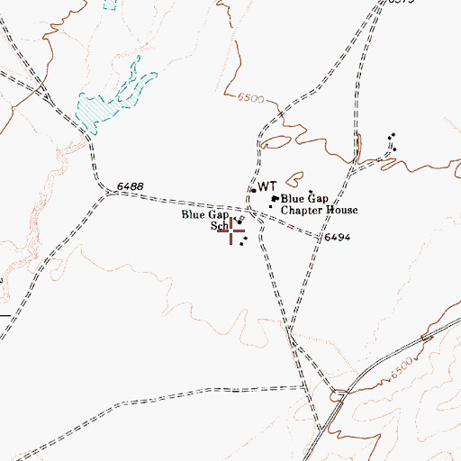 Topographic Map of Blue Gap School, AZ