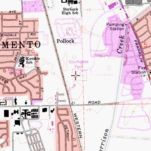 Topographic Map of Southgate Park, CA