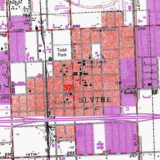 Topographic Map of Blythe Post Office, CA